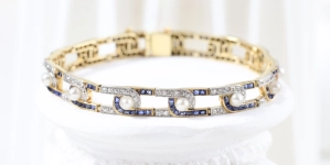 Pulsera vintage con diamantes, zafiros y perlas
