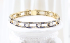 Pulsera vintage con diamantes, zafiros y perlas