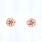 Pendientes convertibles con rubíes, diamantes y perla en oro amarillo 18K
