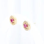 Pendientes convertibles con rubíes, diamantes y perla en oro amarillo 18K