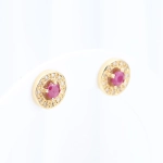 Pendientes convertibles con rubíes, diamantes y perla en oro amarillo 18K