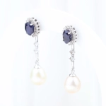 Pendientes convertibles con zafiros y diamantes en oro blanco 18K