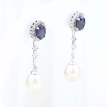Pendientes convertibles con zafiros y diamantes en oro blanco 18K