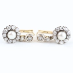 Pendientes antiguos de diamantes talla europea antigua y perlas en oro 18K