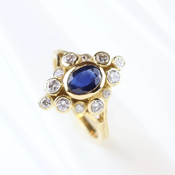 Anillo vintage diamantes y zafiro