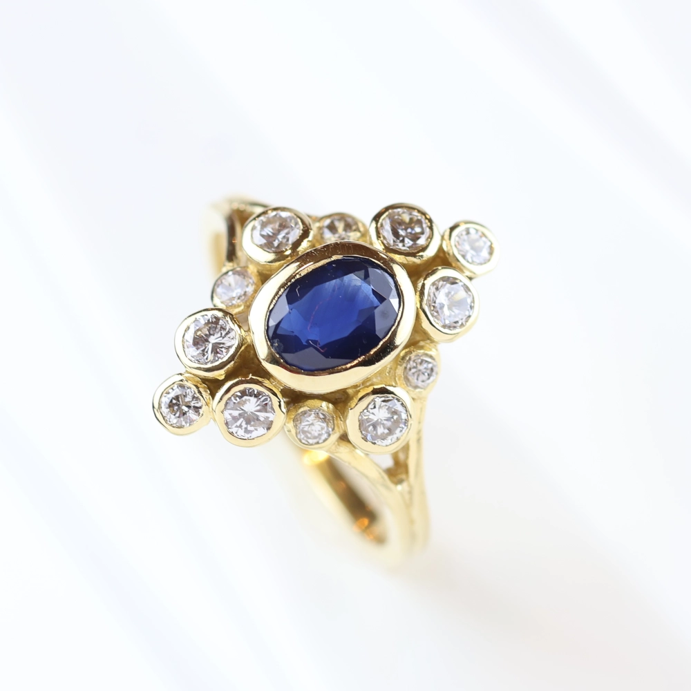 Anillo vintage diamantes y zafiro